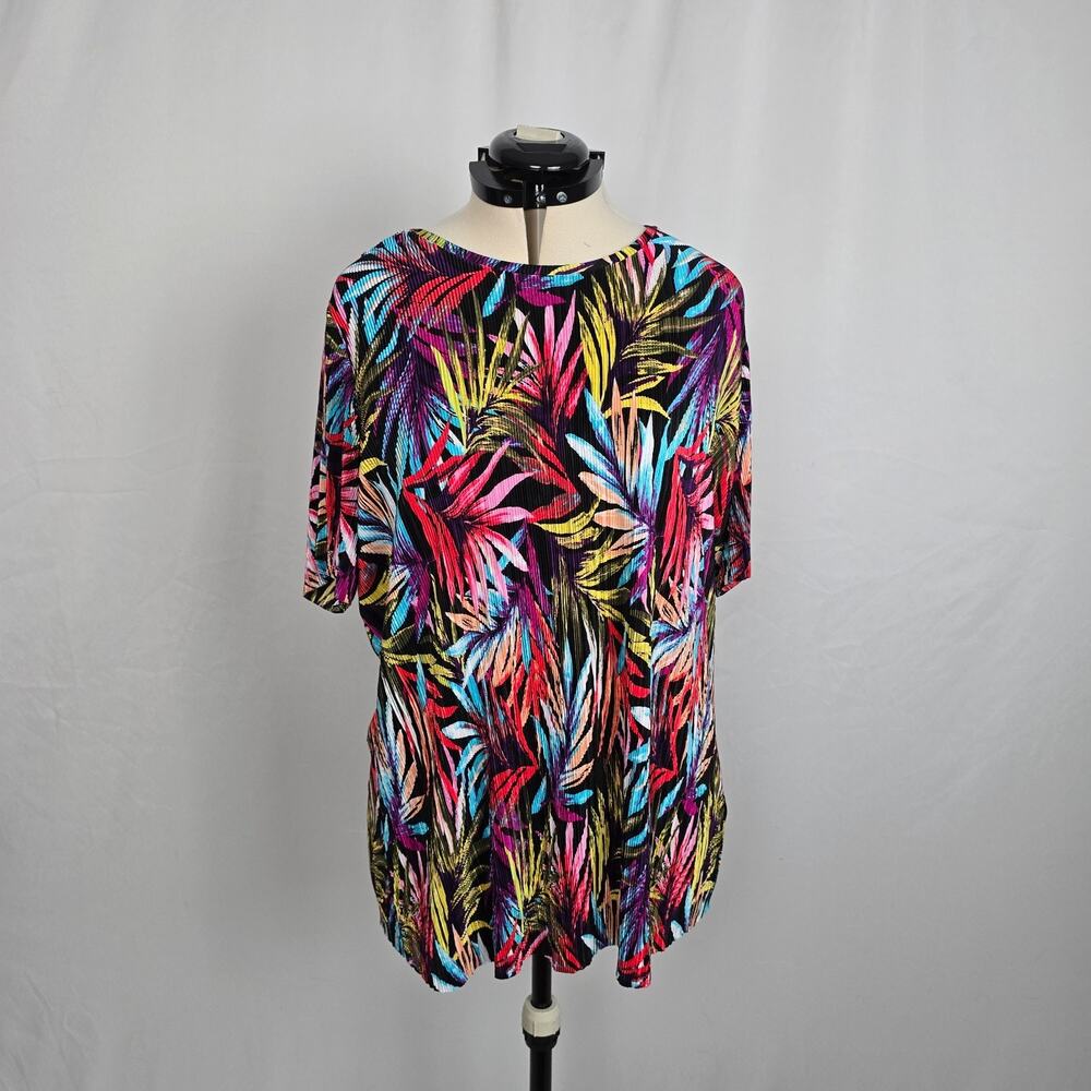 Sears Blouse Women's 2X (see measurements) Colorful Tropical Print Short Sleeve